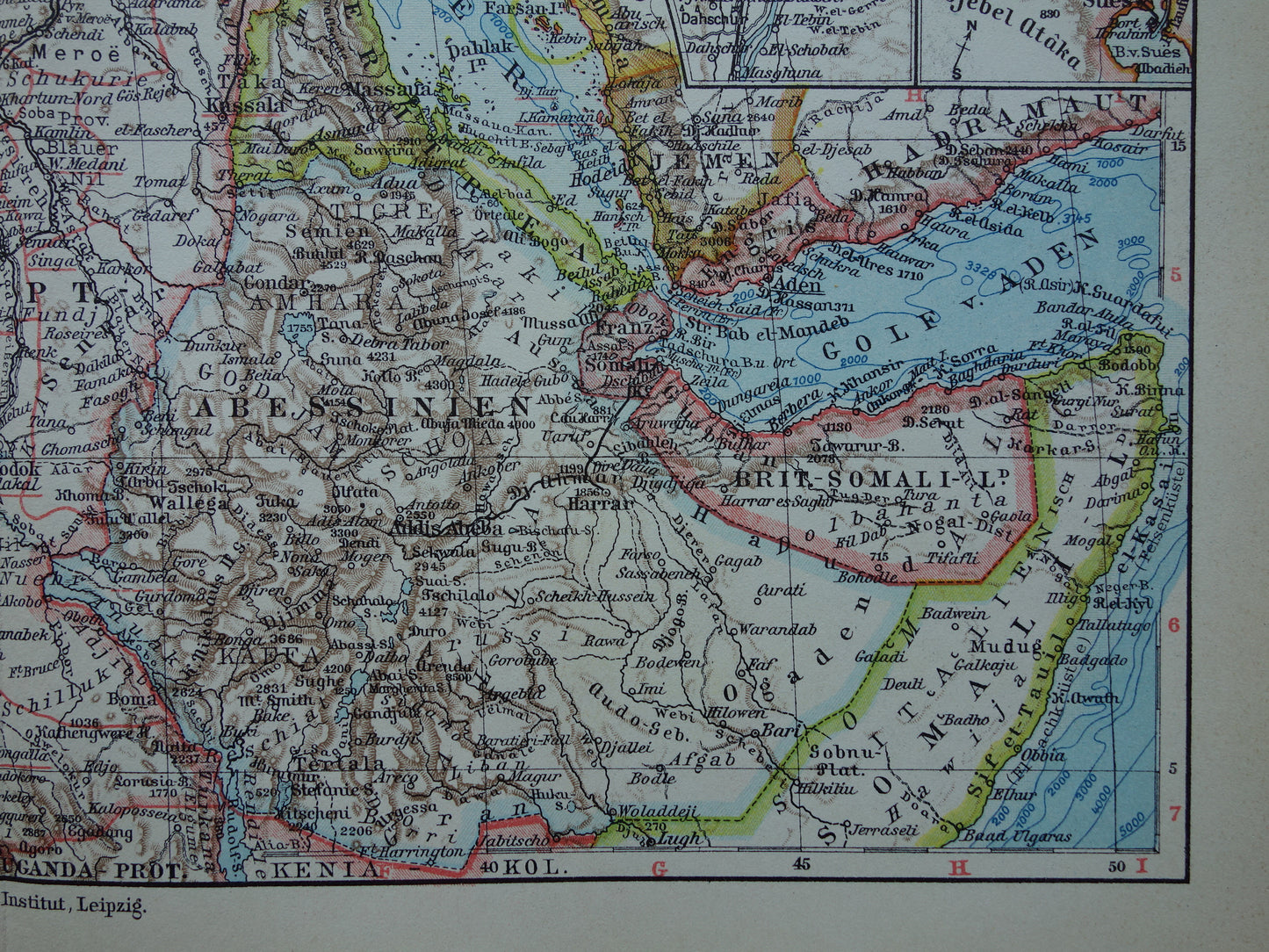 Oude kaart van Noordoost Afrika 1928 vintage Duitse landkaart Egypte Hoorn van Afrika Ethiopië Suez-Kanaal