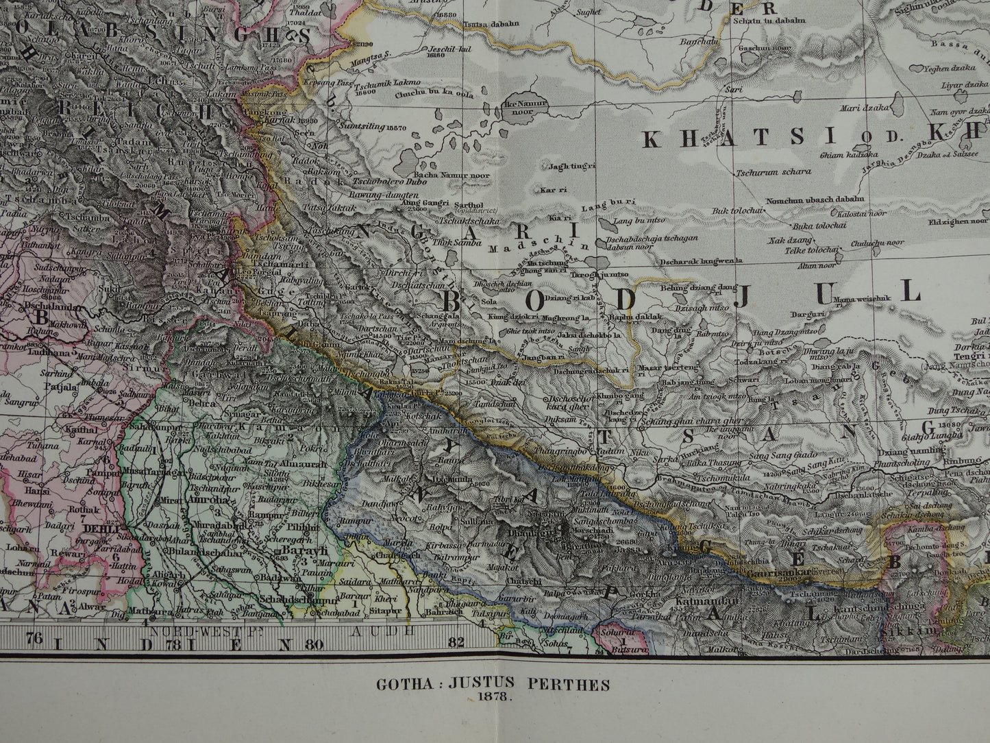 CENTRAAL-AZIË oude kaart van Tibet Kashmir Turkestan Himalaya antieke Duitse kaart Oezbekistan Kirgizië Tadzjikistan