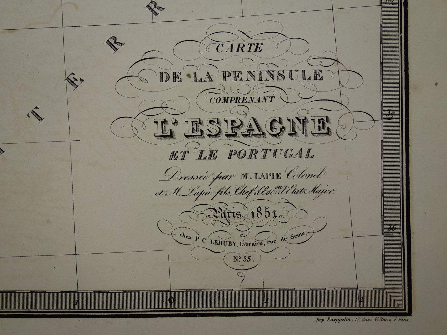 SPANJE grote oude kaart van Spanje en Portugal in 1851 originele antieke Franse handgekleurde landkaart met jaartal