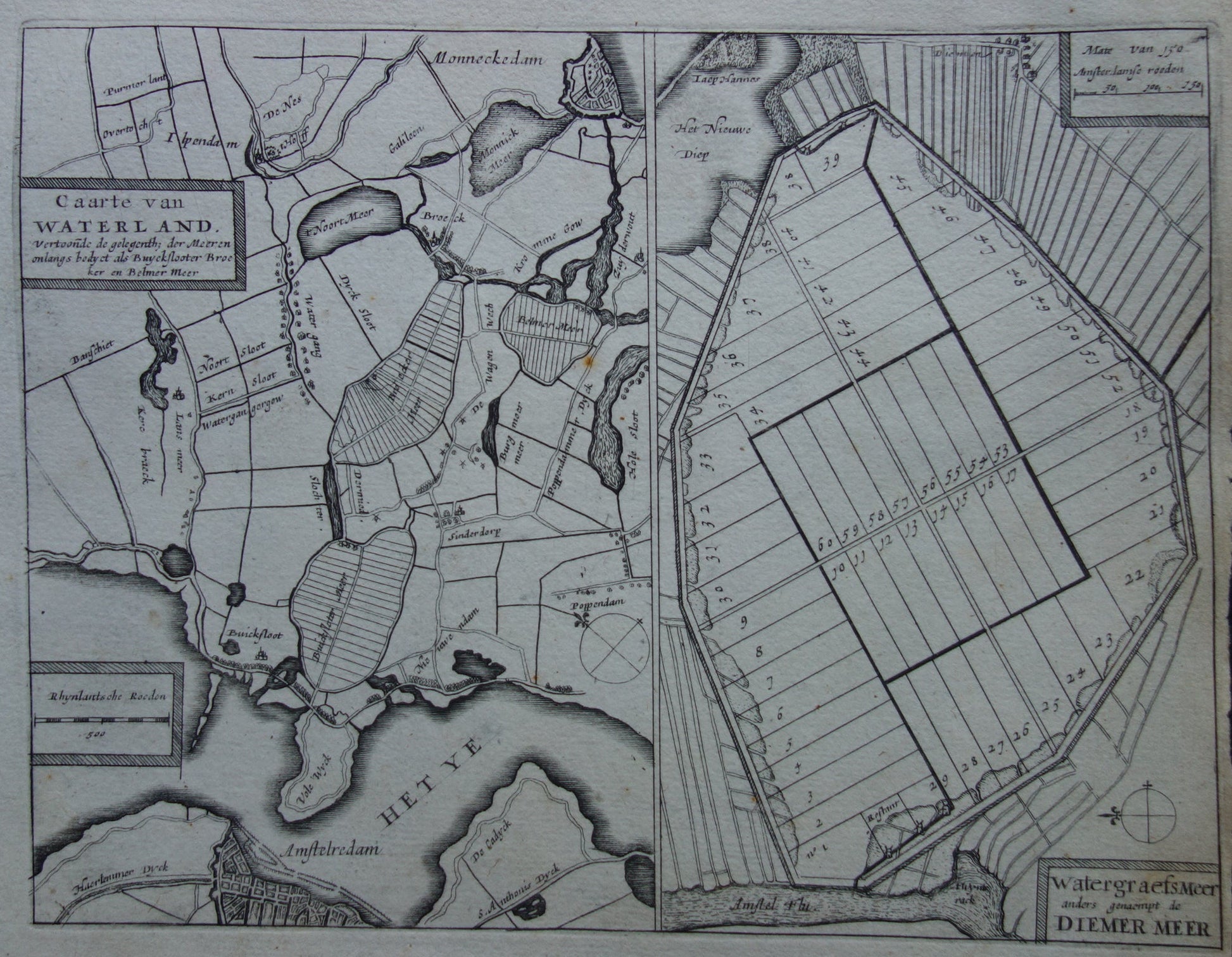 Oude kaart van AMsterdam Oost Watergraafsmeer Diemermeer Buikslotermeer Amsterdam-Noord te koop
