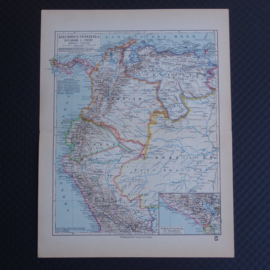 Oude kaart Venezuela Colombia Ecuador Peru historische landkaart oude vintage kaarten