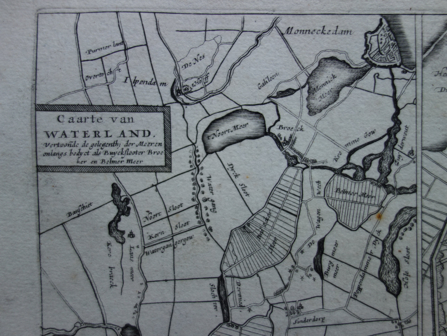 AMSTERDAM oude kaart van Amsterdam-Noord en Amsterdam-Oost uit 1702 originele antieke landkaart Waterland Watergraafsmeer Diemermeer