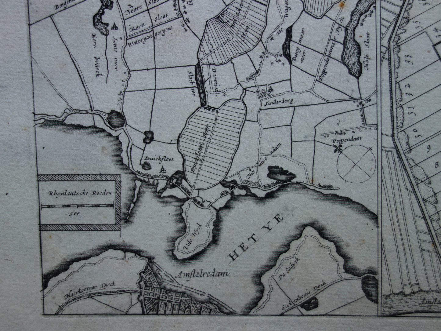 AMSTERDAM oude kaart van Amsterdam-Noord en Amsterdam-Oost uit 1702 originele antieke landkaart Waterland Watergraafsmeer Diemermeer