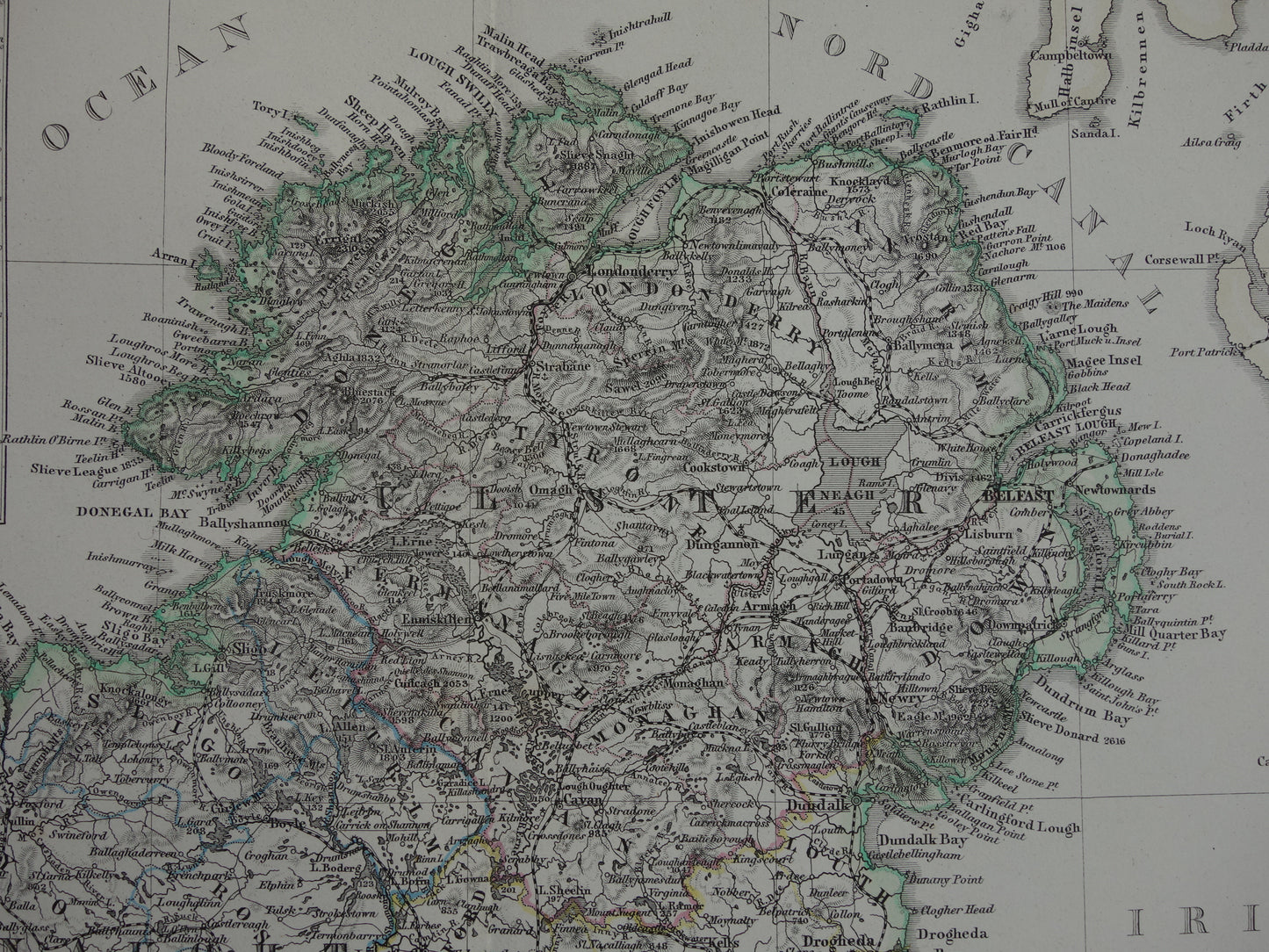 IERLAND antieke kaart van Ierland 1876 originele 155+ jaar oude Duitse landkaart van Ierland met jaartal