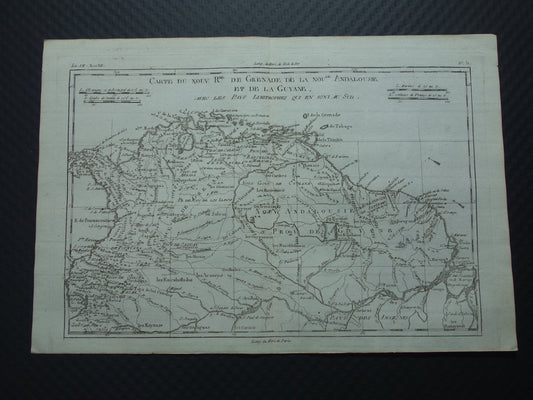 VENEZUELA Oude landkaart van noordelijk Zuid-Amerika met Suriname Originele vintage Franse Bonne kaart uit 1784 Colombia