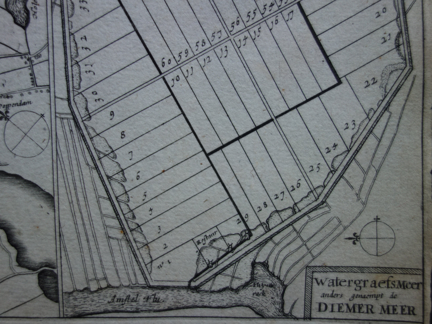 AMSTERDAM oude kaart van Amsterdam-Noord en Amsterdam-Oost uit 1702 originele antieke landkaart Waterland Watergraafsmeer Diemermeer