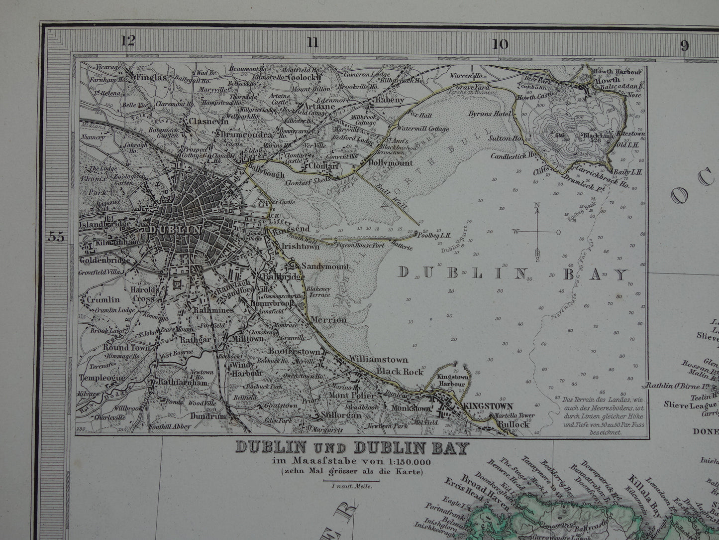 IERLAND antieke kaart van Ierland 1876 originele 155+ jaar oude Duitse landkaart van Ierland met jaartal