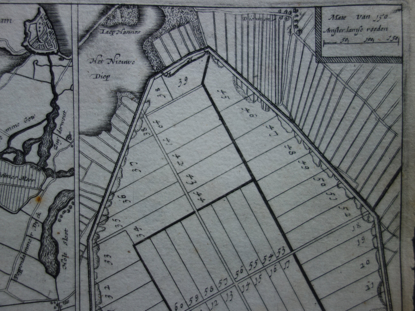 AMSTERDAM oude kaart van Amsterdam-Noord en Amsterdam-Oost uit 1702 originele antieke landkaart Waterland Watergraafsmeer Diemermeer