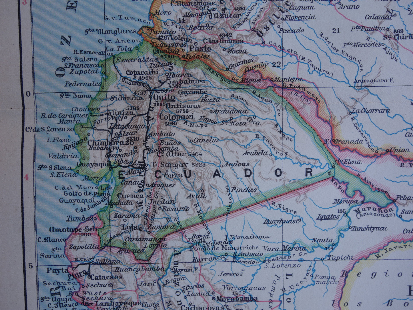 Oude kaart Venezuela Colombia Ecuador Peru historische landkaart oude vintage kaarten