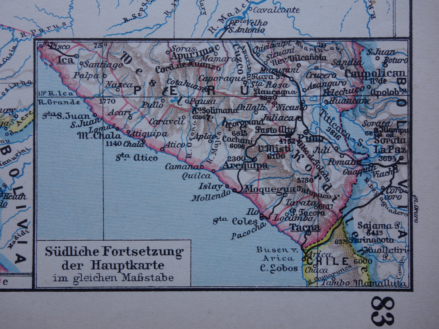 Oude kaart Venezuela Colombia Ecuador Peru historische landkaart oude vintage kaarten