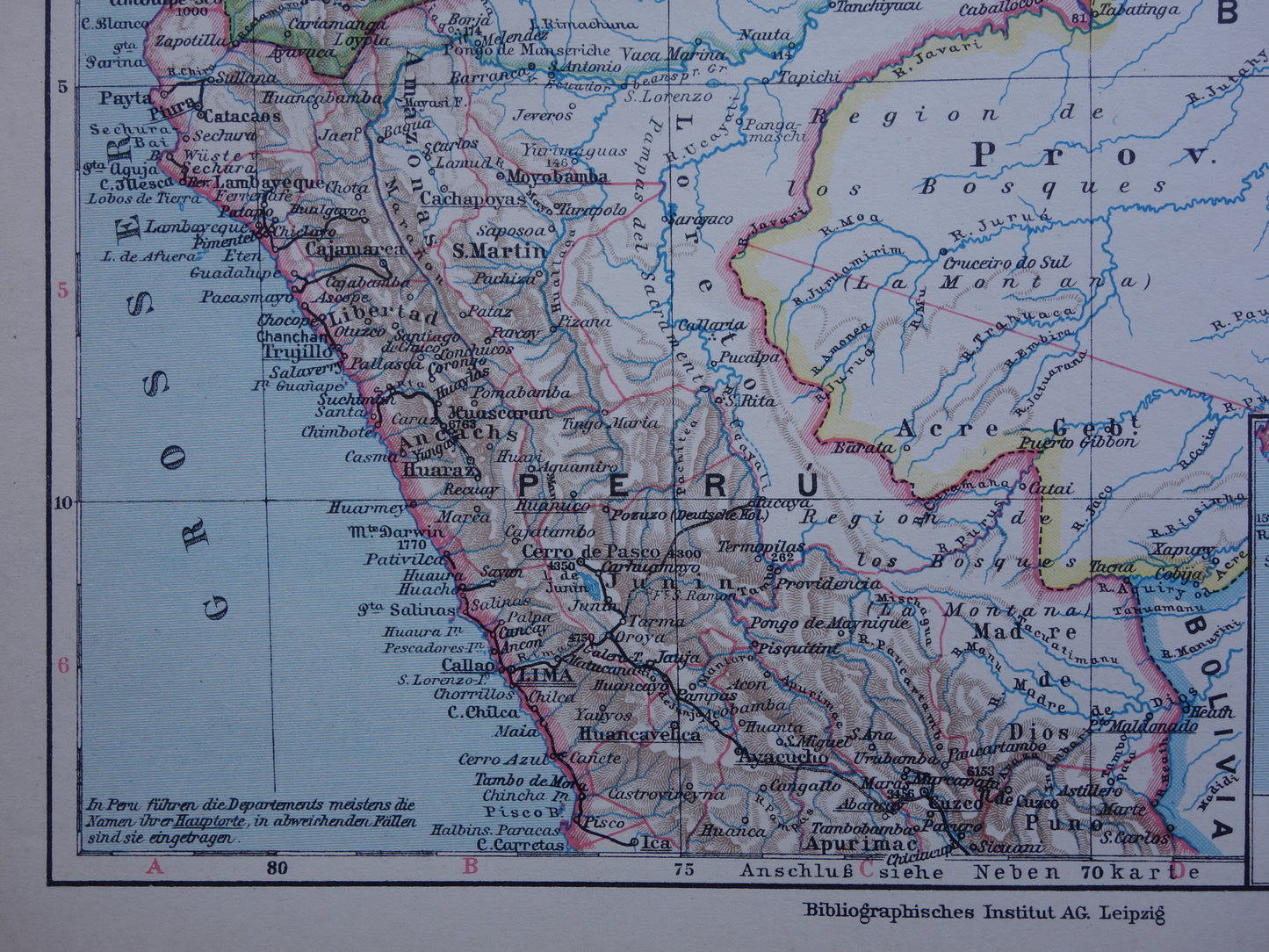 Oude kaart Venezuela Colombia Ecuador Peru historische landkaart oude vintage kaarten