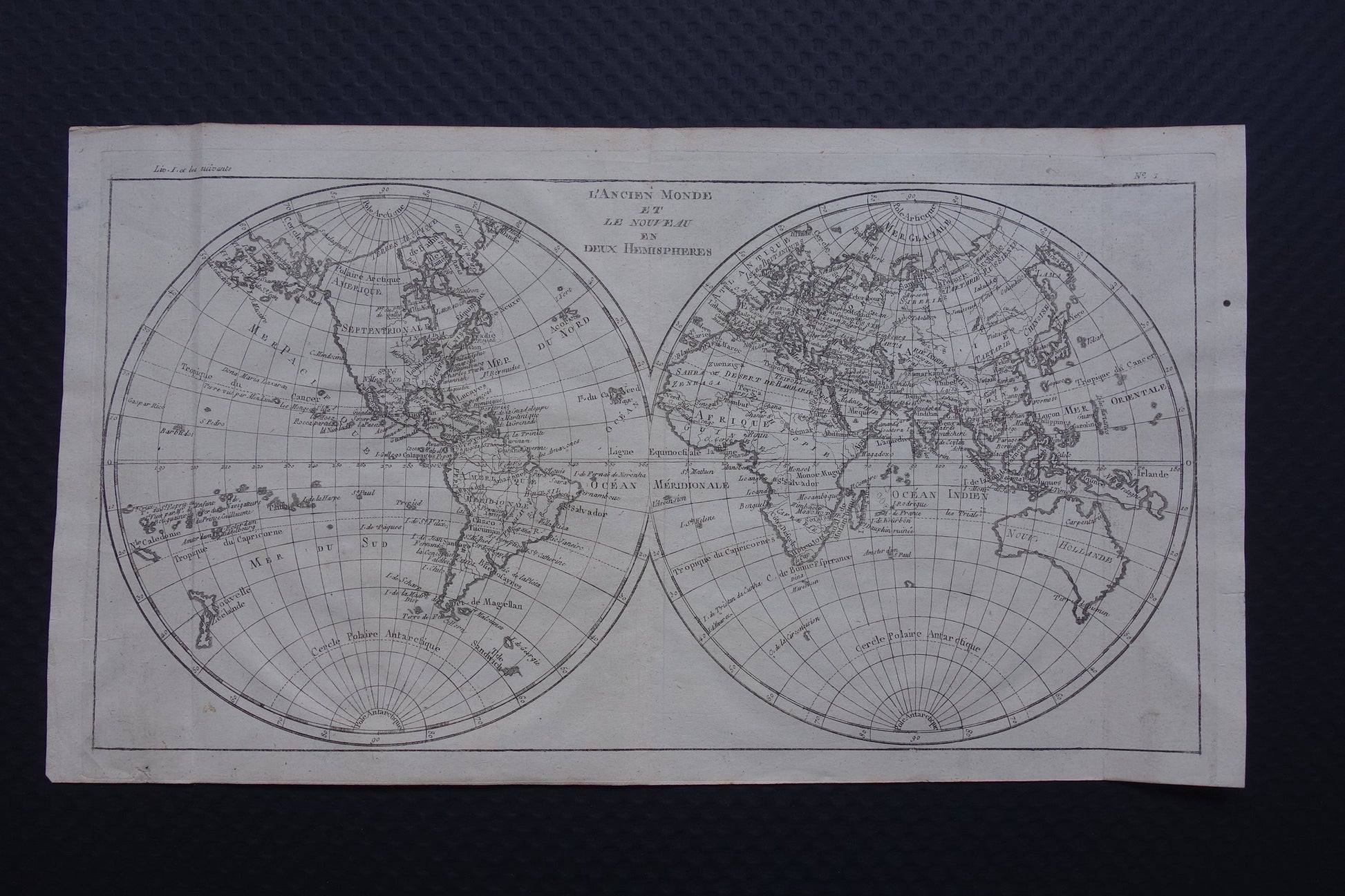245+ jaar oude Wereldkaart Originele antieke kaart van de wereld van Raynal Bonne uit 1780