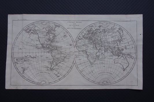 245+ jaar oude Wereldkaart Originele antieke kaart van de wereld van Raynal Bonne uit 1780
