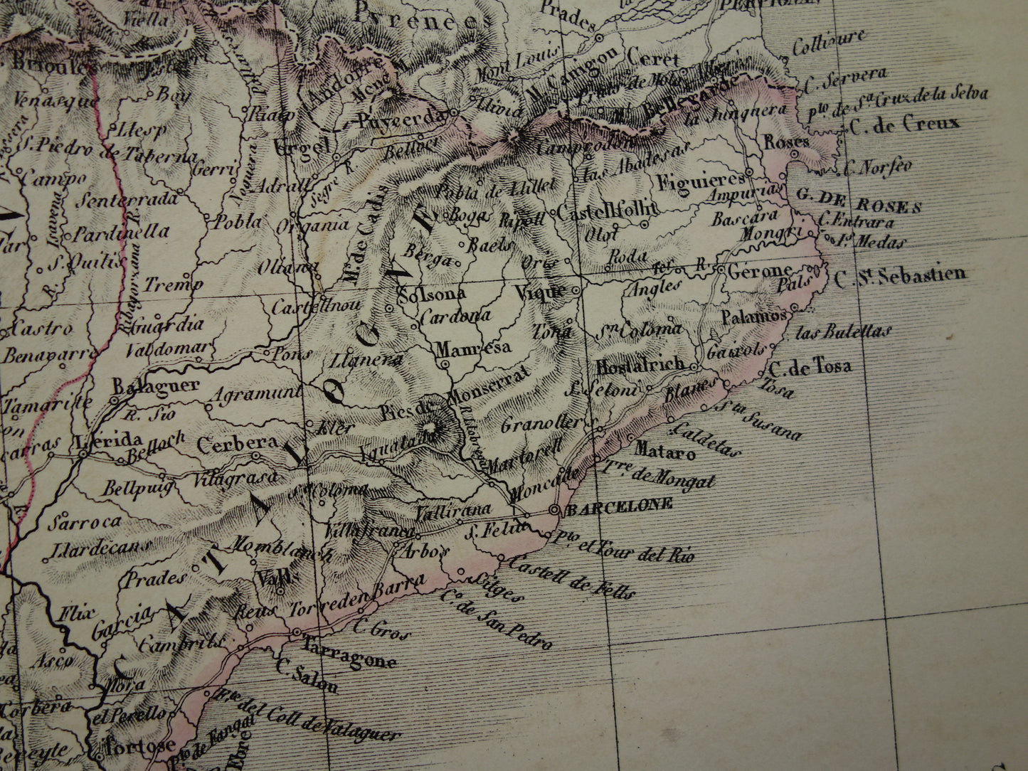 SPANJE grote oude kaart van Spanje en Portugal in 1851 originele antieke Franse handgekleurde landkaart met jaartal