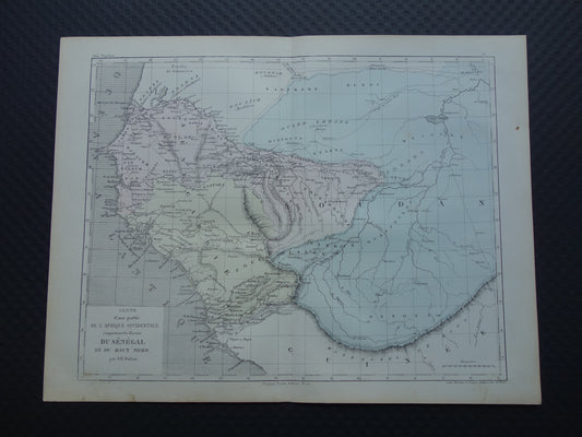 West-Afrika antieke landkaart - Handgekleurde oude Franse kaart van Gambia Mali Senegal Guinee