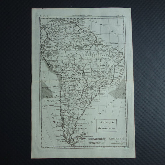 Oude landkaart van Zuid-Amerika Originele antieke Franse Bonne kaart uit 1784 continent Zuid-Amerika