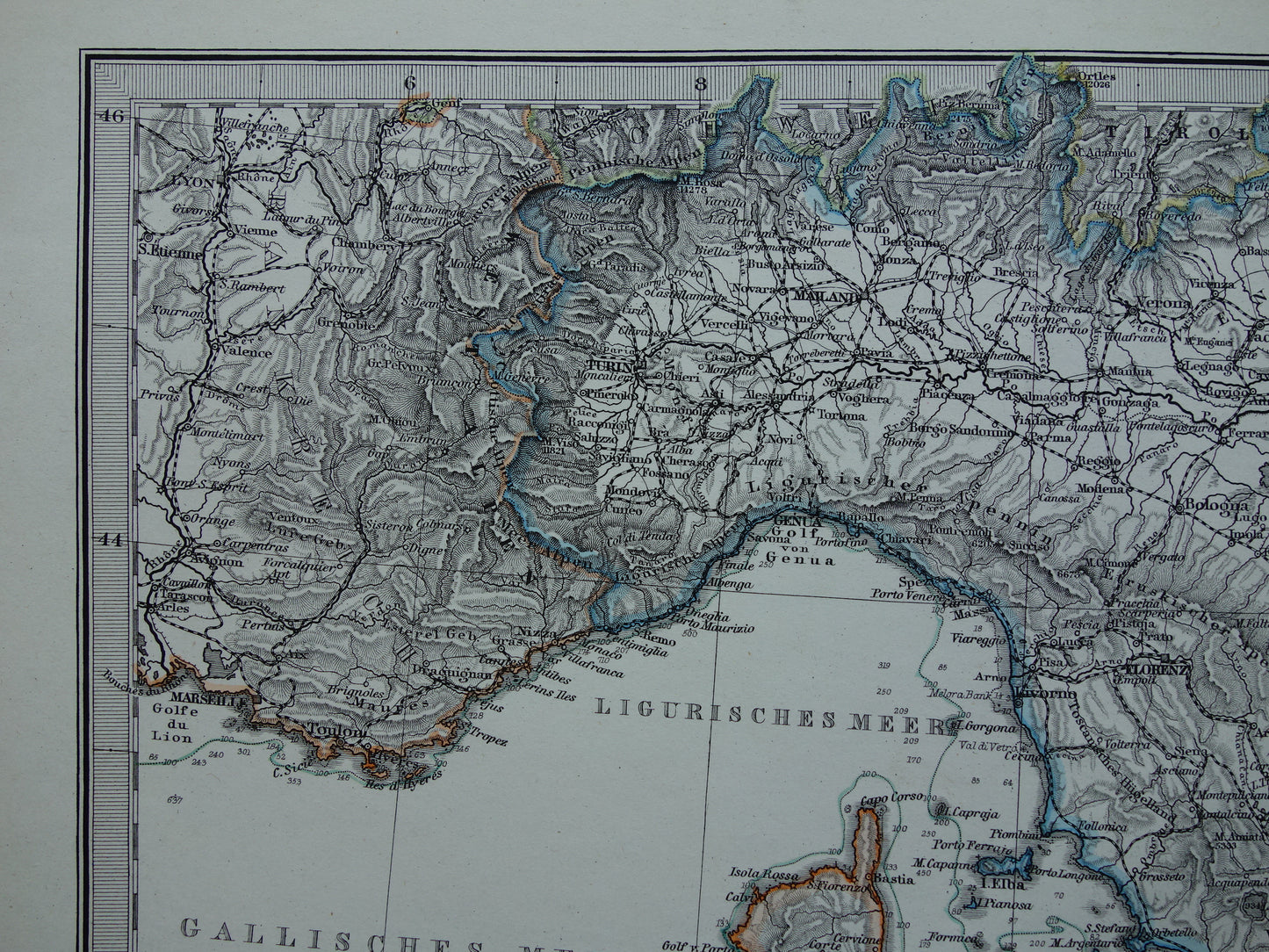 ITALIË antieke kaart van Italië Sicilië Etna Rome Turijn originele 145+ jaar oude landkaart van Italië