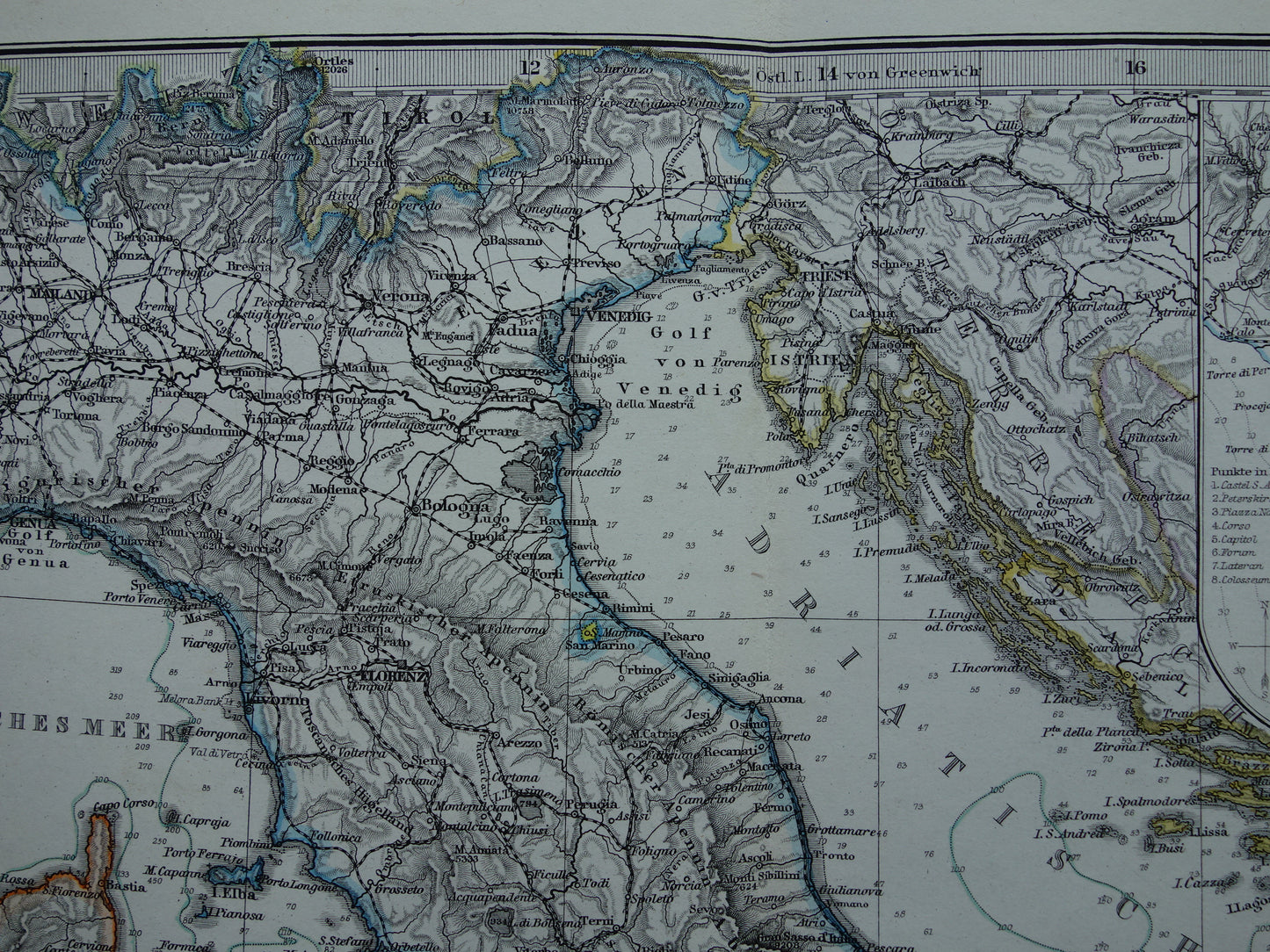 ITALIË antieke kaart van Italië Sicilië Etna Rome Turijn originele 145+ jaar oude landkaart van Italië