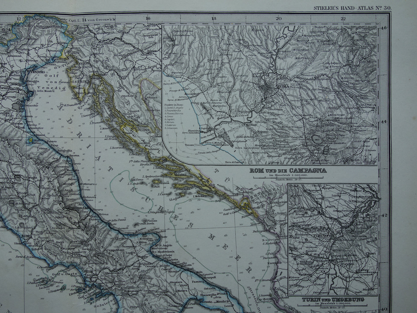 ITALIË antieke kaart van Italië Sicilië Etna Rome Turijn originele 145+ jaar oude landkaart van Italië