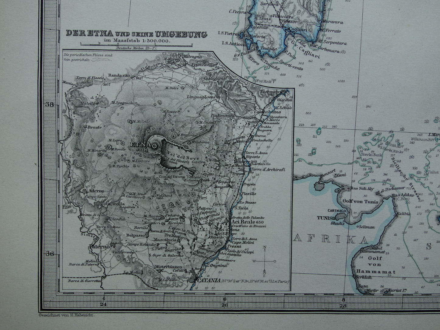 ITALIË antieke kaart van Italië Sicilië Etna Rome Turijn originele 145+ jaar oude landkaart van Italië