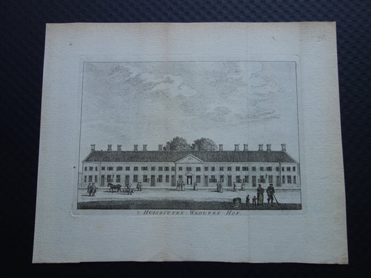 Oude prent van Karthuizerhofje in Amsterdam Originele antieke gravure Huiszittenweduwenhof Karthuizerhof Historisch stadsgezicht Vintage Print Karthuizerstraat Jordaan