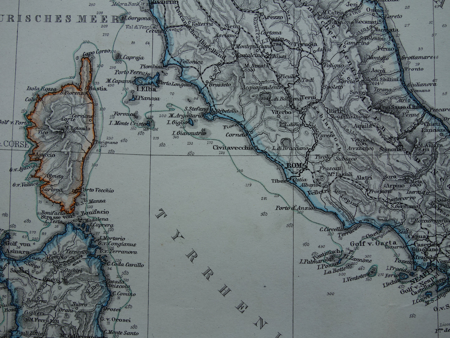 ITALIË antieke kaart van Italië Sicilië Etna Rome Turijn originele 145+ jaar oude landkaart van Italië