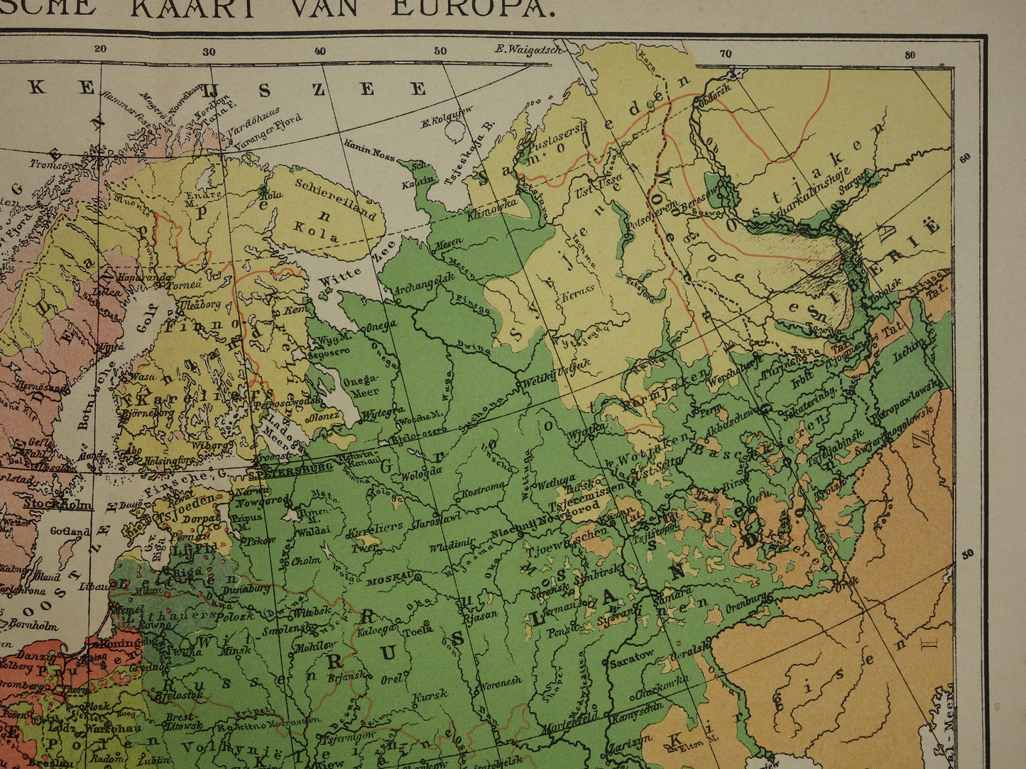 Oude etnografische kaart van Europa uit 1907 originele antieke landkaart etnografie van Europa continent vintage Nederlandse kaarten