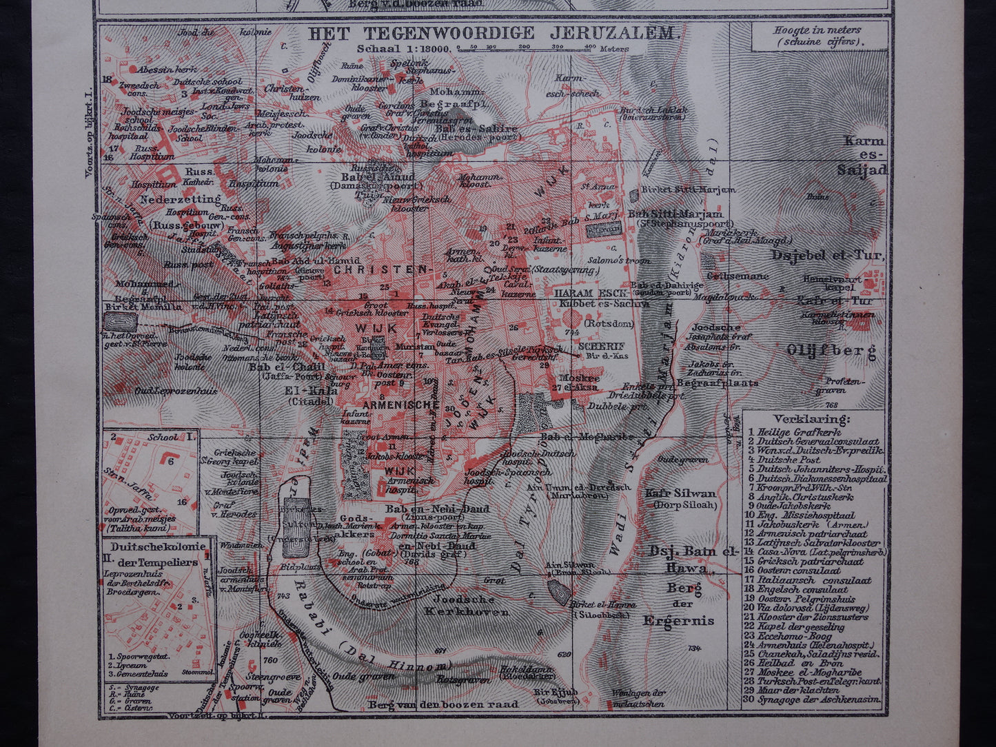 Oude kaart van Jeruzalem in 1918 en in klassieke oudheid - kleine originele antieke plattegrond Jeruzalem