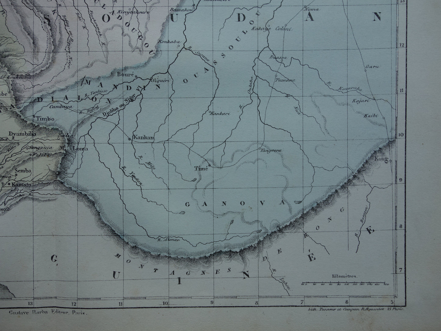West-Afrika antieke landkaart - Handgekleurde oude Franse kaart van Gambia Mali Senegal Guinee