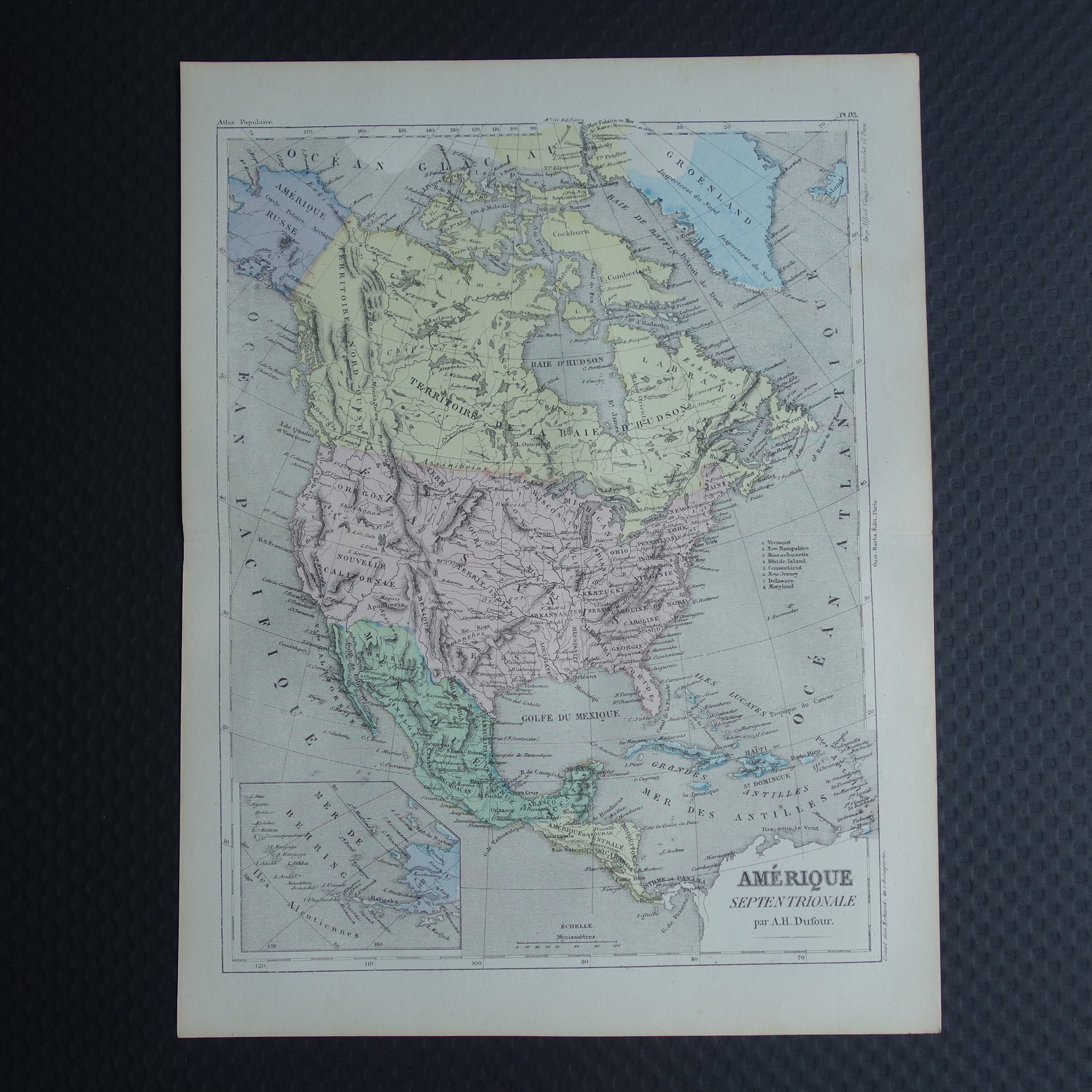 Noord-Amerika antieke landkaart - Handgekleurde oude Franse kaart van het continent