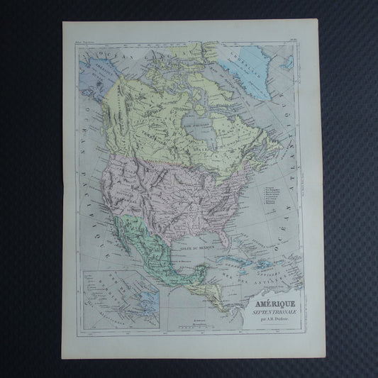 Noord-Amerika antieke landkaart - Handgekleurde oude Franse kaart van het continent