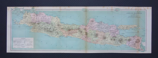 JAVA Grote oude kaart van Java en Madura Indonesië 1918 originele antieke Nederlandse landkaart