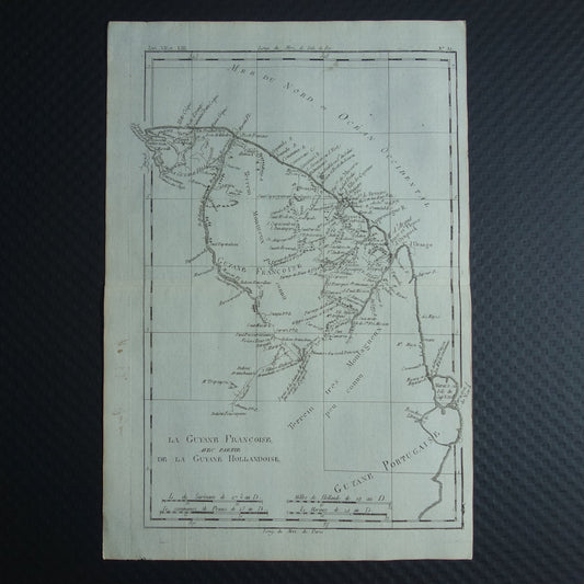 FRANS-GUYANA Oude landkaart van Frans-Guyana met Suriname Originele vintage Franse Bonne kaart uit 1784