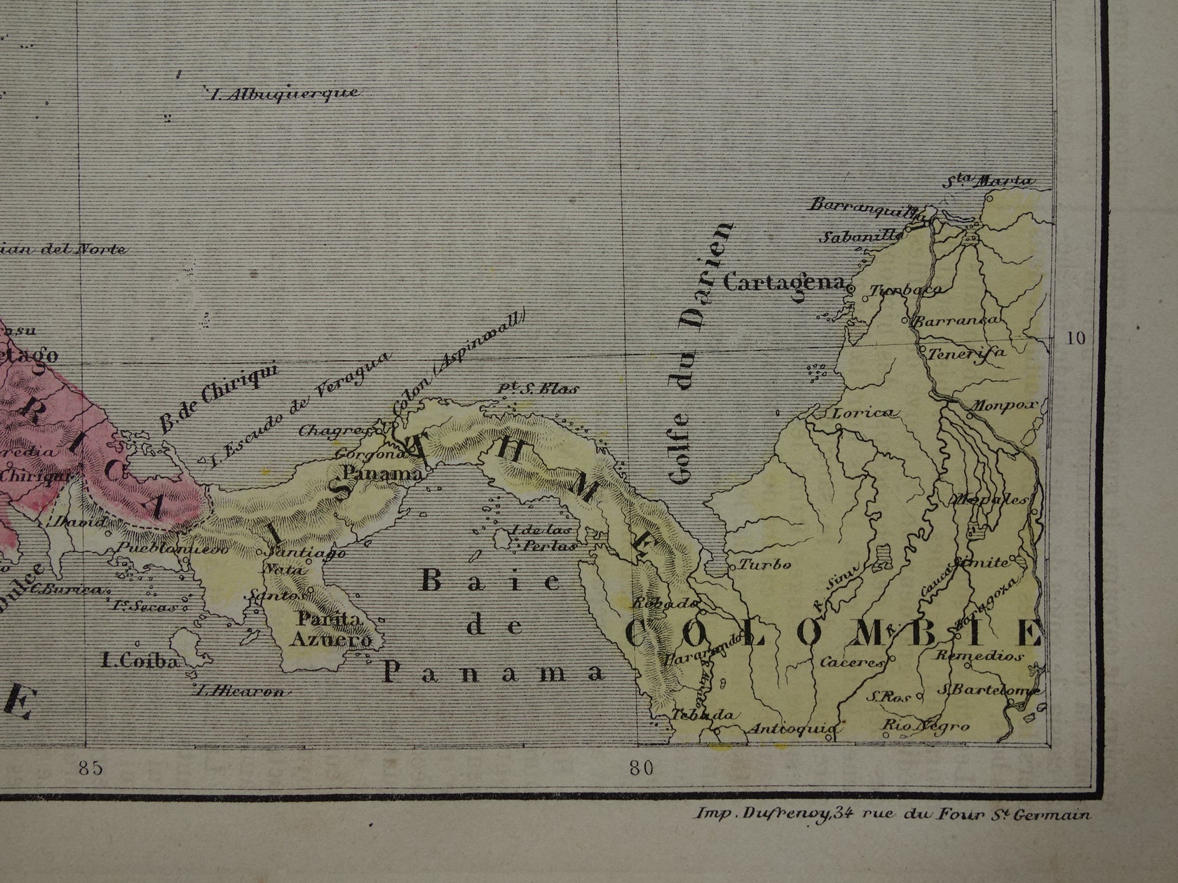 MIDDEN-AMERIKA Oude kaart van Centraal-Amerika uit 1877 originele anti