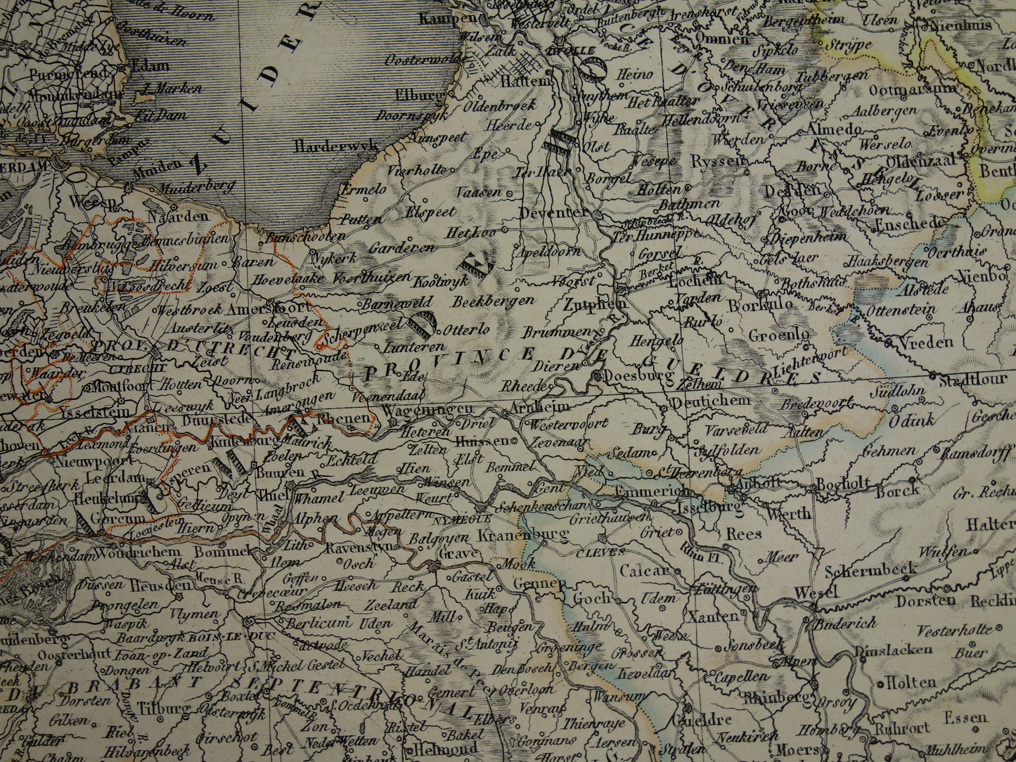 NEDERLAND grote oude kaart van Nederland en België in 1851 originele antieke Franse handgekleurde landkaart poster
