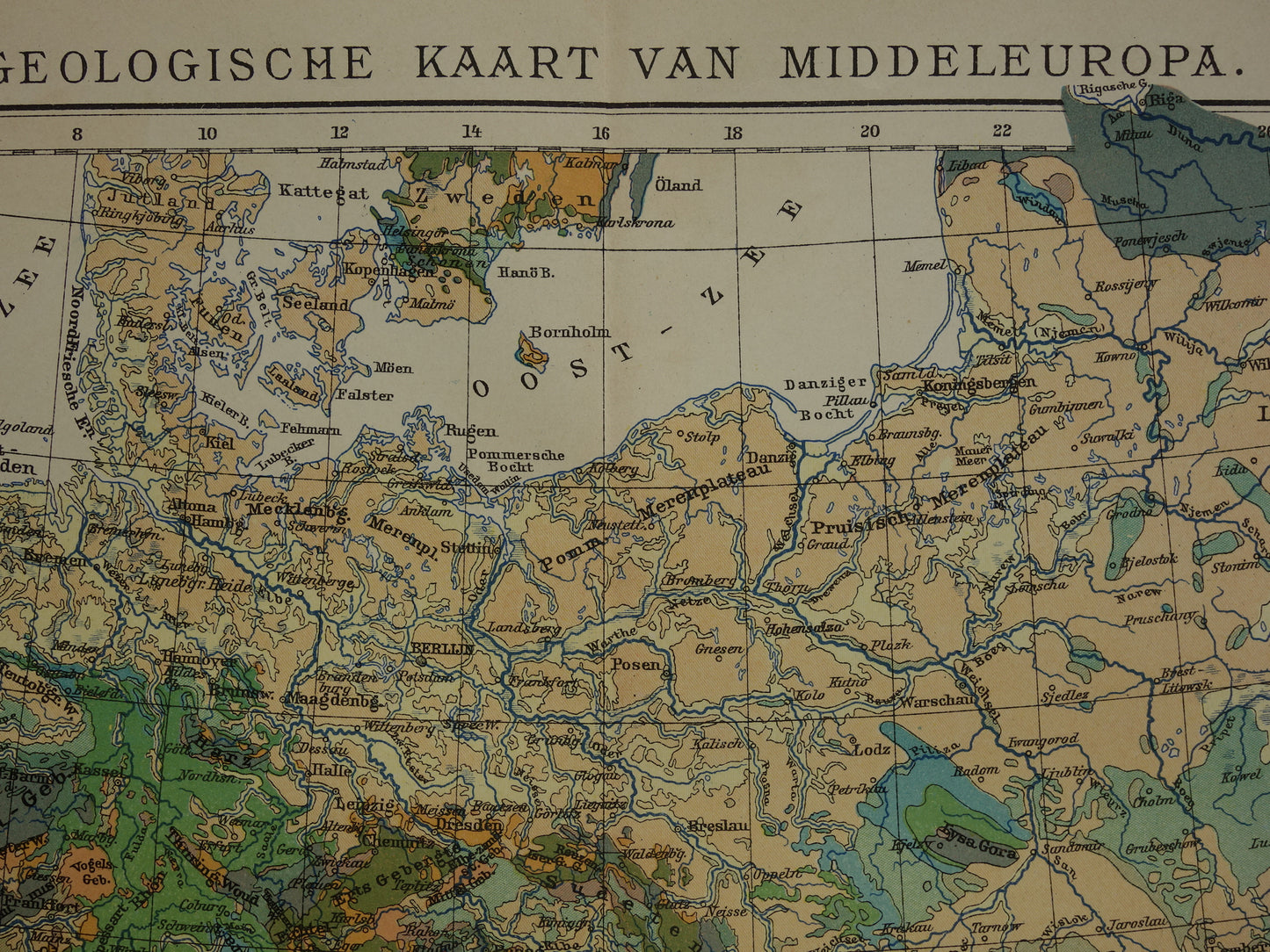 Oude geologische kaart van Centraal-Europa Originele antieke geologie kaart tijdschaal formaties vintage kaarten