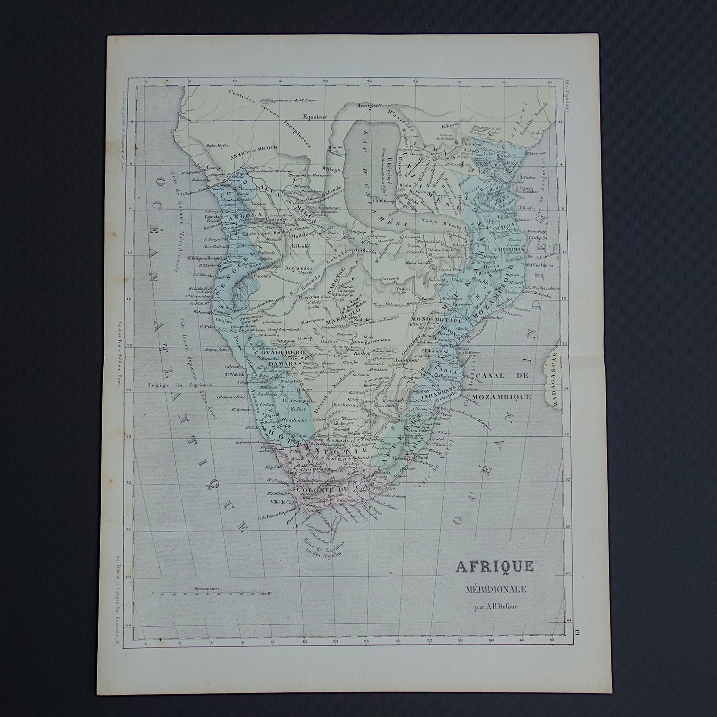 AFRIKA Oude kaart van zuiden Afrika Grote Merengebied Uniamesi meer 1858 originele antieke landkaart