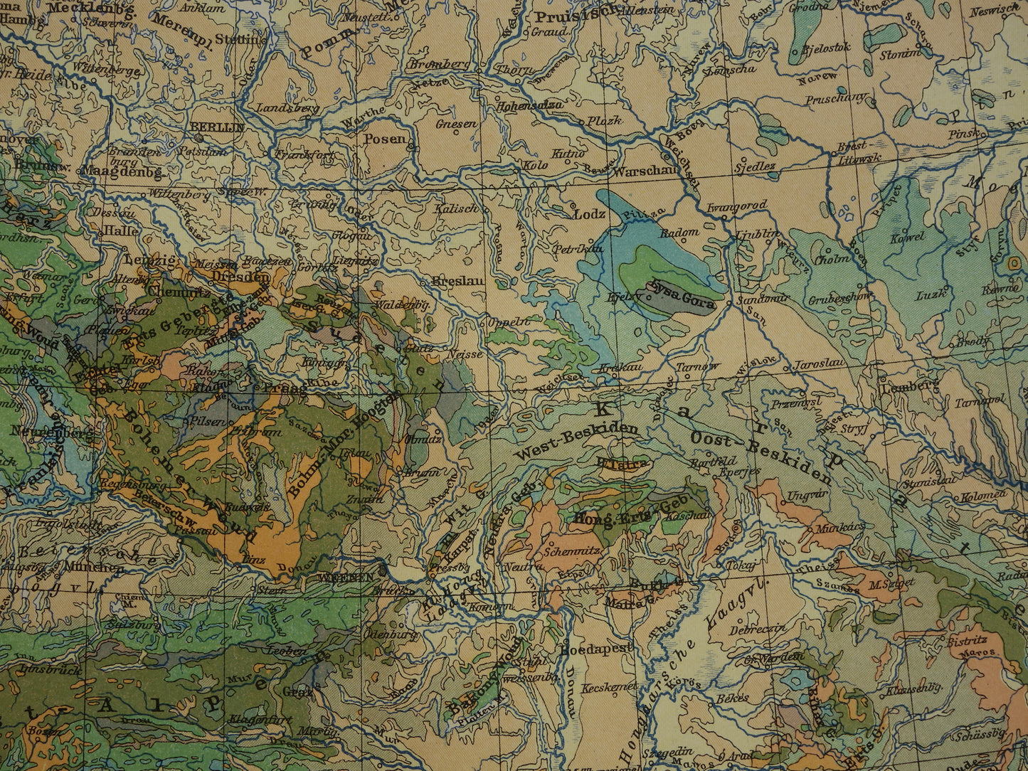 Oude geologische kaart van Centraal-Europa Originele antieke geologie kaart tijdschaal formaties vintage kaarten
