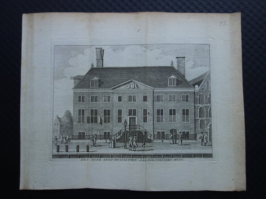 Antieke prent van Academie van Bouwkunst / Oudezijds Huiszittenhuis in Amsterdam Originele antieke gravure Huiszittenaalmoezeniershuis Waterlooplein Historisch stadsgezicht Vintage Print