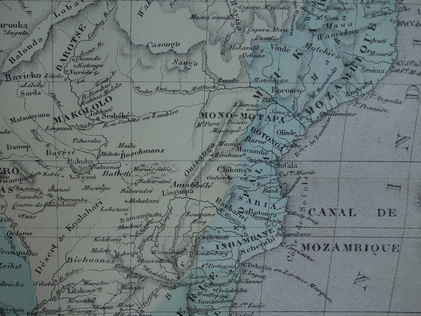 AFRIKA Oude kaart van zuiden Afrika Grote Merengebied Uniamesi meer 1858 originele antieke landkaart