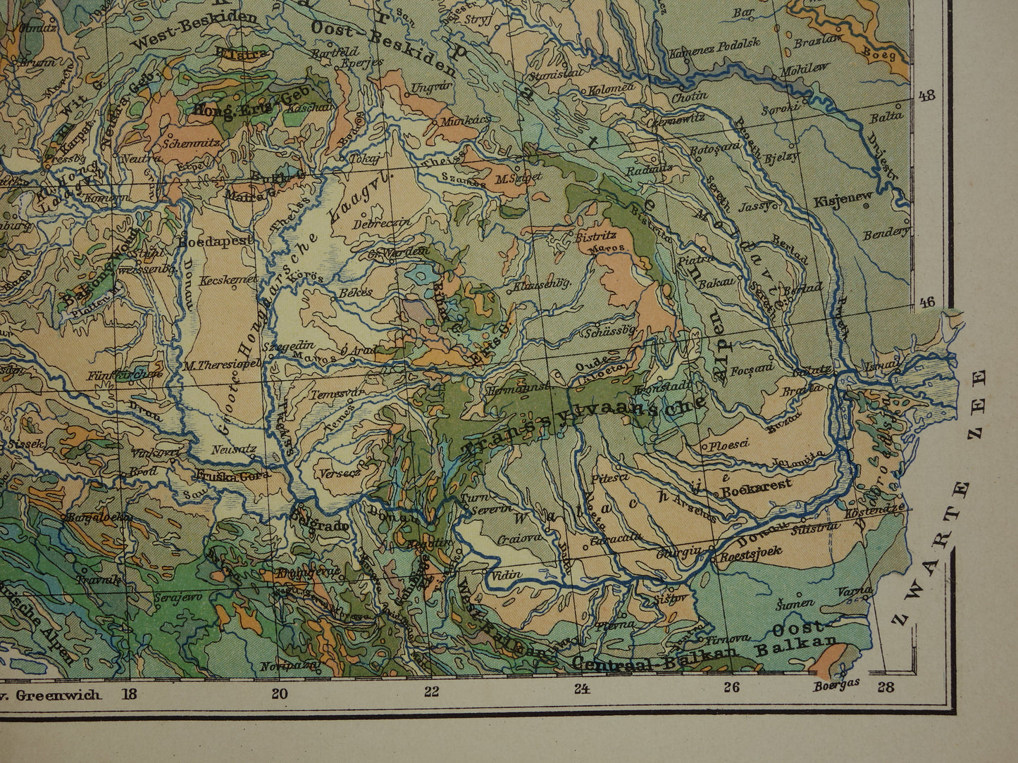 Oude geologische kaart van Centraal-Europa Originele antieke geologie kaart tijdschaal formaties vintage kaarten