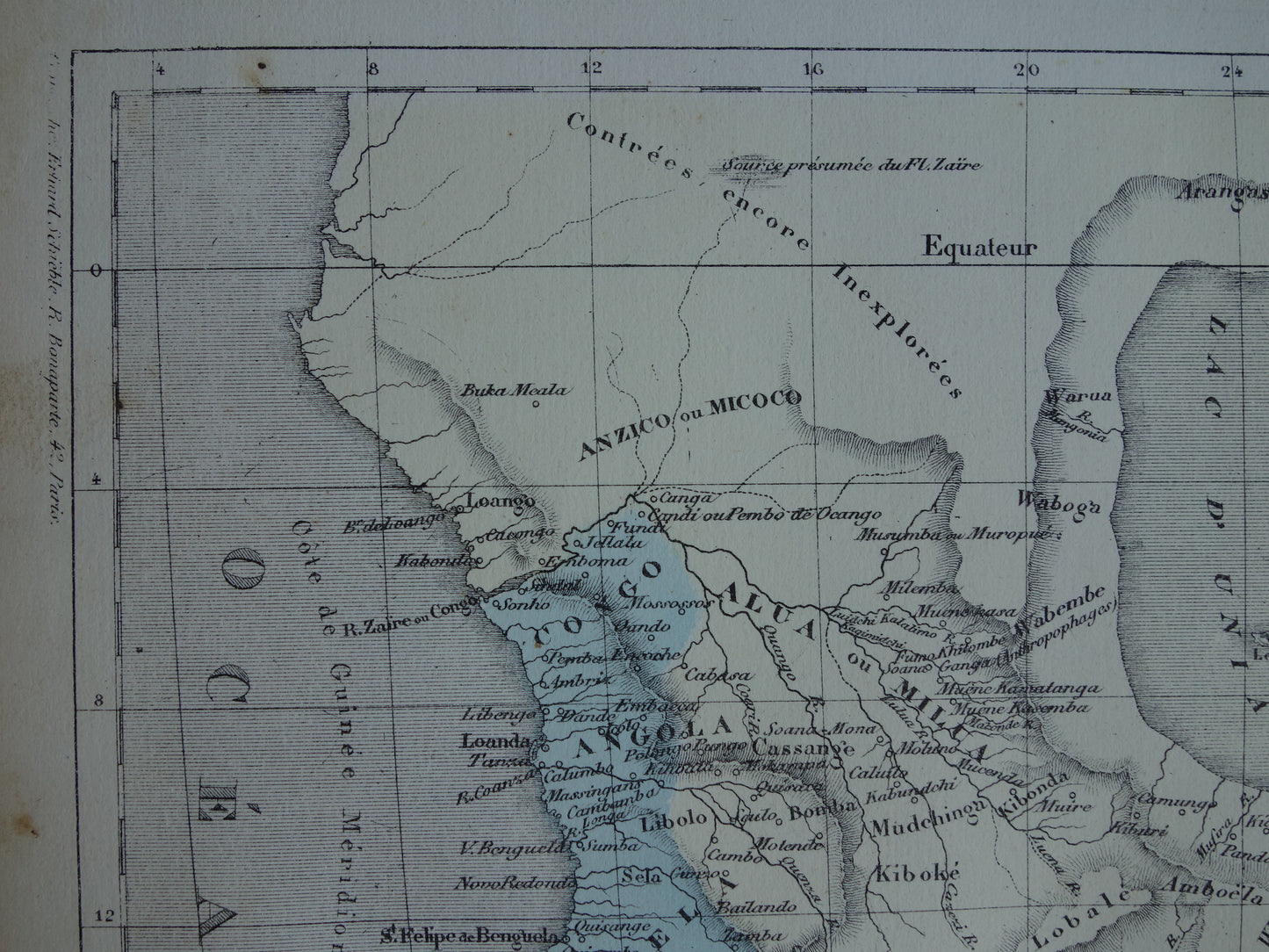 AFRIKA Oude kaart van zuiden Afrika Grote Merengebied Uniamesi meer 1858 originele antieke landkaart