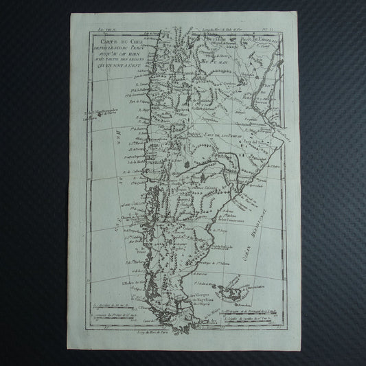 CHILI & ARGENTINIË Oude landkaart Originele vintage Franse Bonne kaart uit 1784