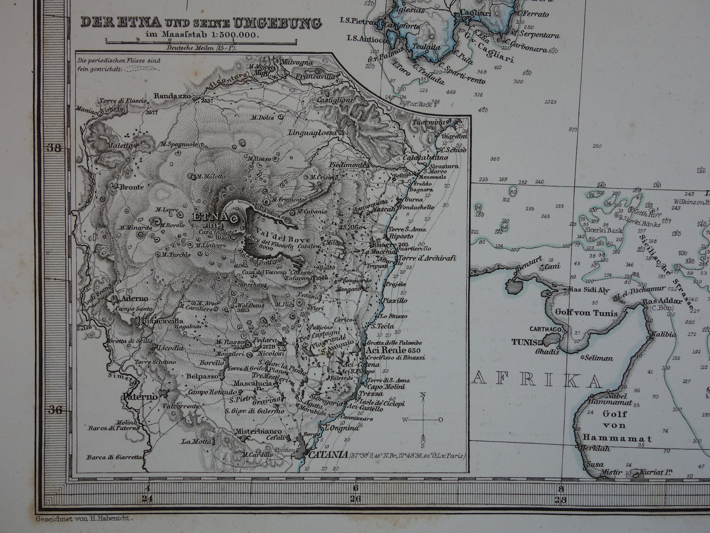 ITALIË antieke kaart van Italië Sicilië Etna Rome Turijn originele 155+ jaar oude landkaart van Italië