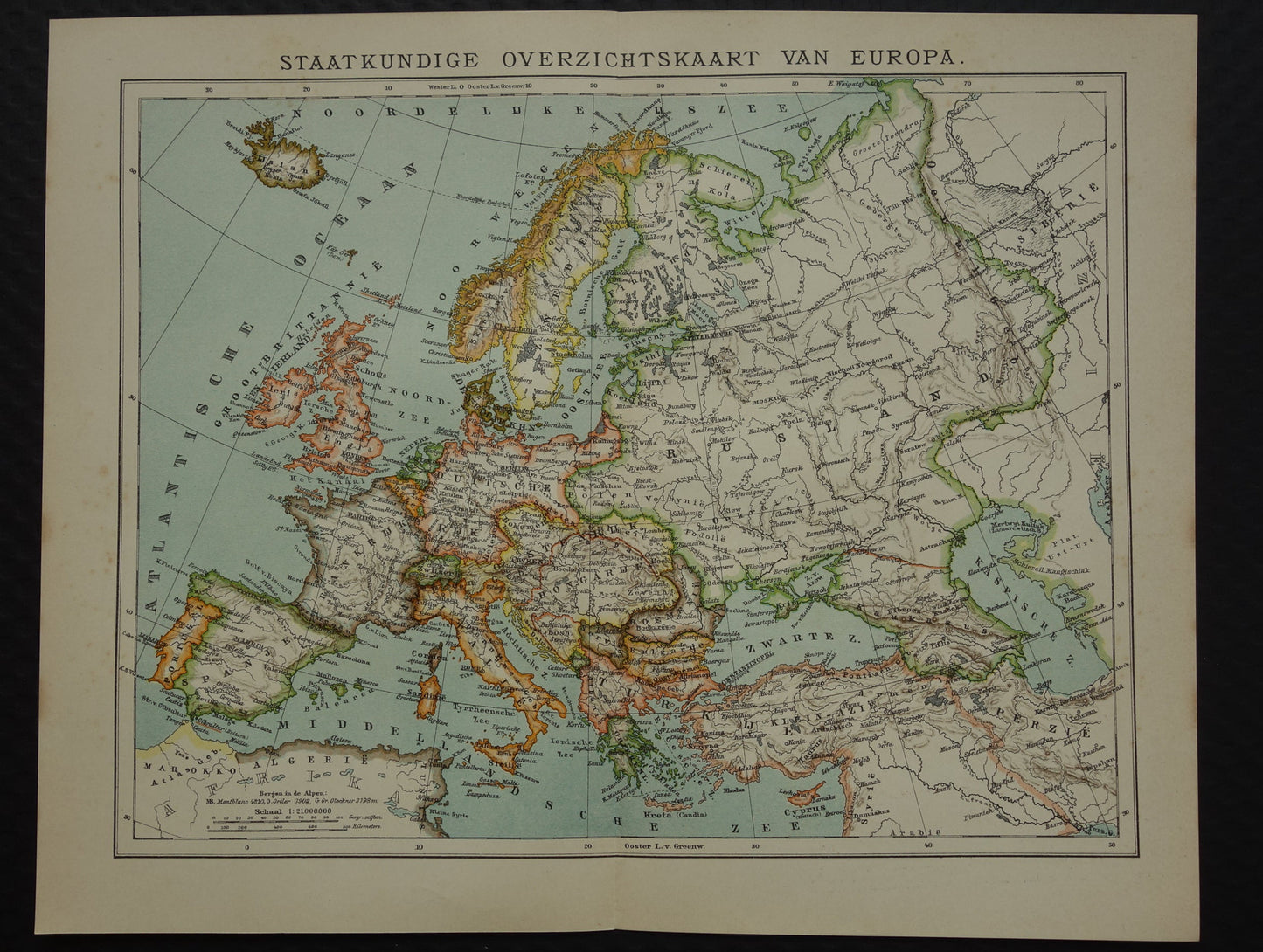 Old map of Europe from 1907