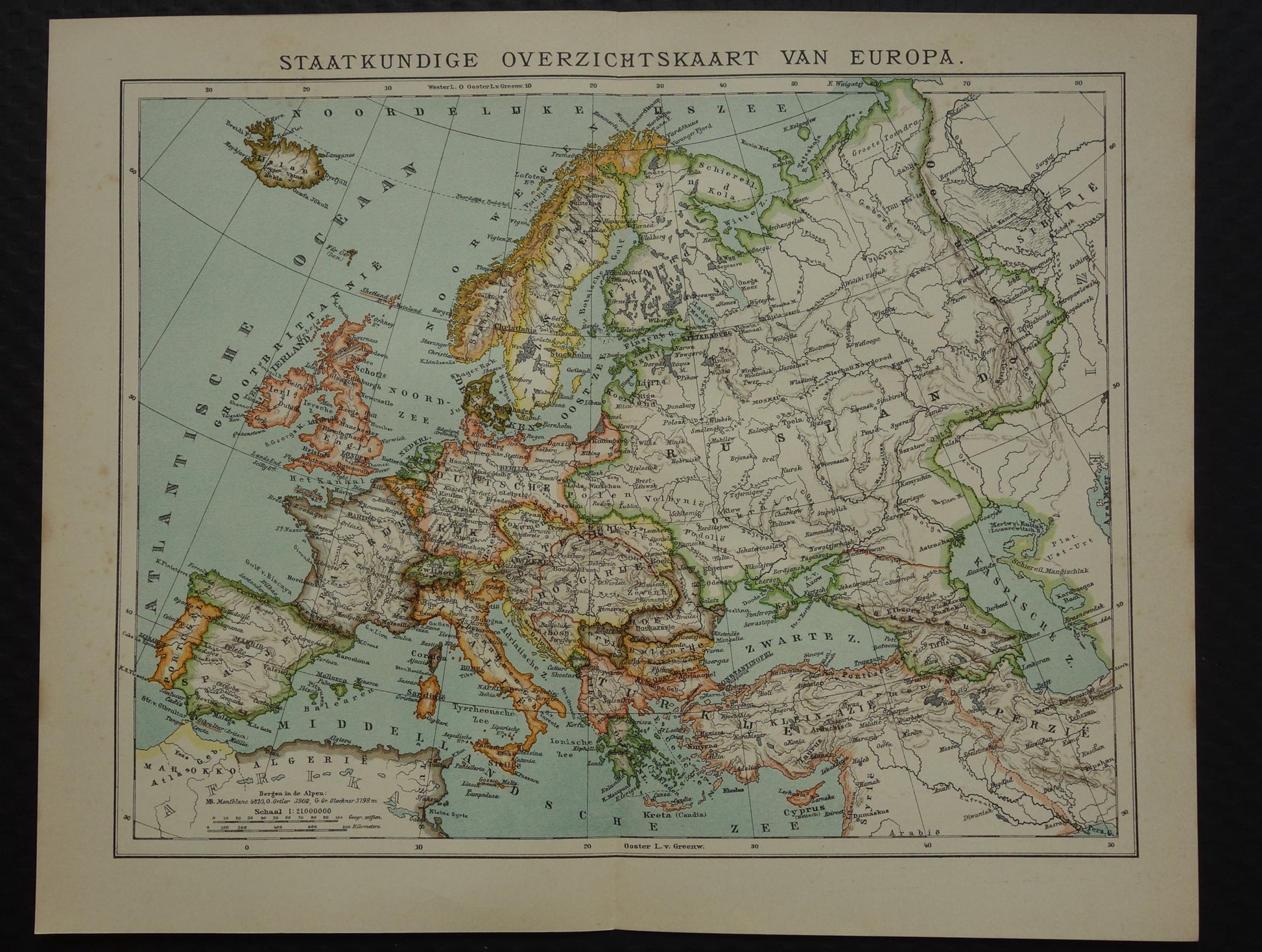 Old map of Europe from 1907