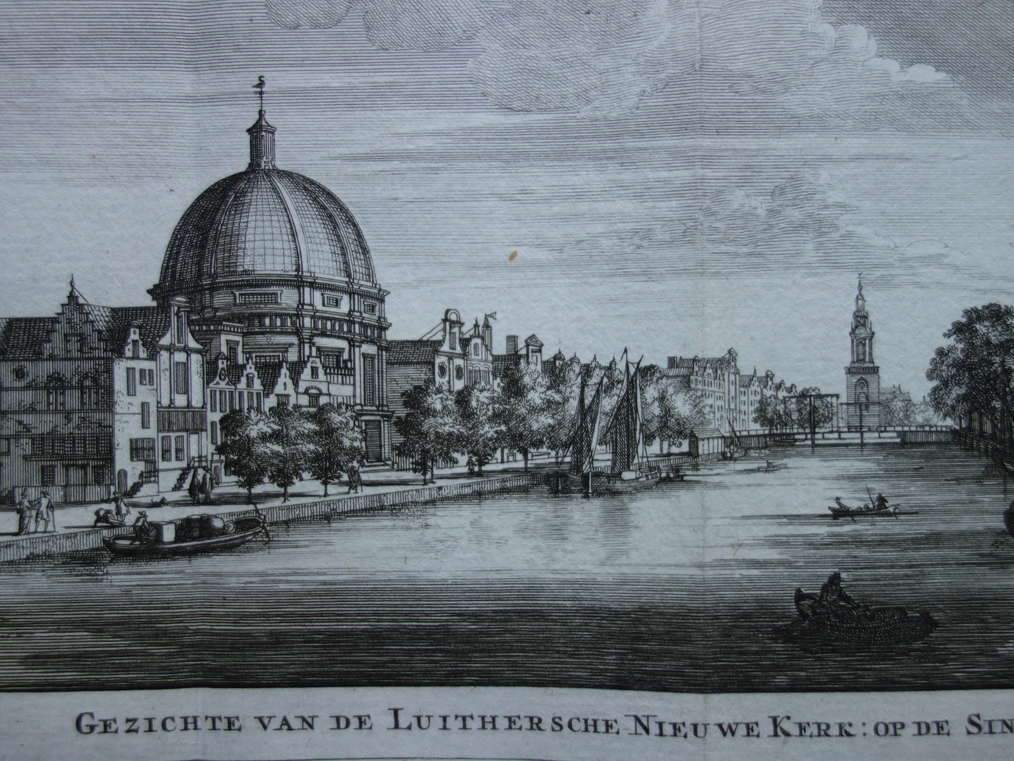 Gezichte van de Luithersche Nieuwe Kerk  op de Singel originele gravure
