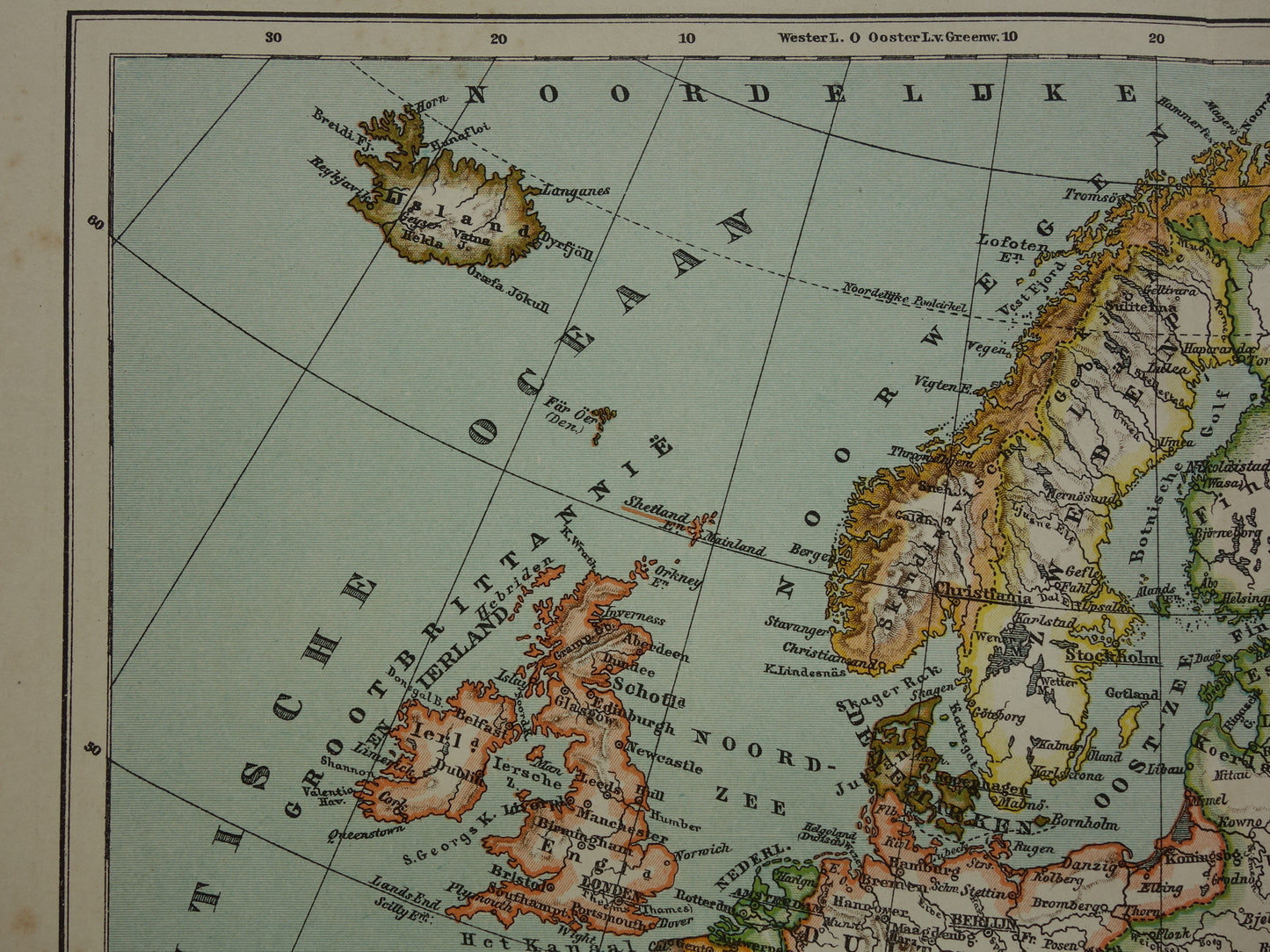 Oude kaart van Europa uit 1907 originele antieke landkaart van Europa continent vintage Nederlandse kaarten