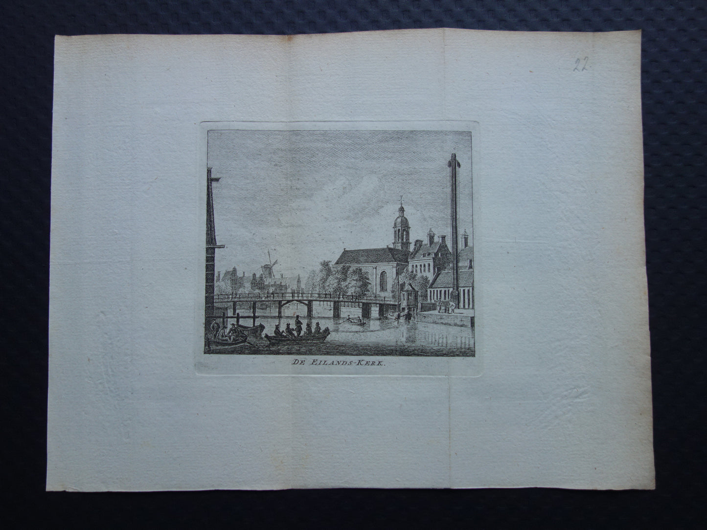 Eilandskerk Bickerseiland Amsterdam Oude prent 1770 Originele antieke gravure Historisch stadsgezicht Vintage Print