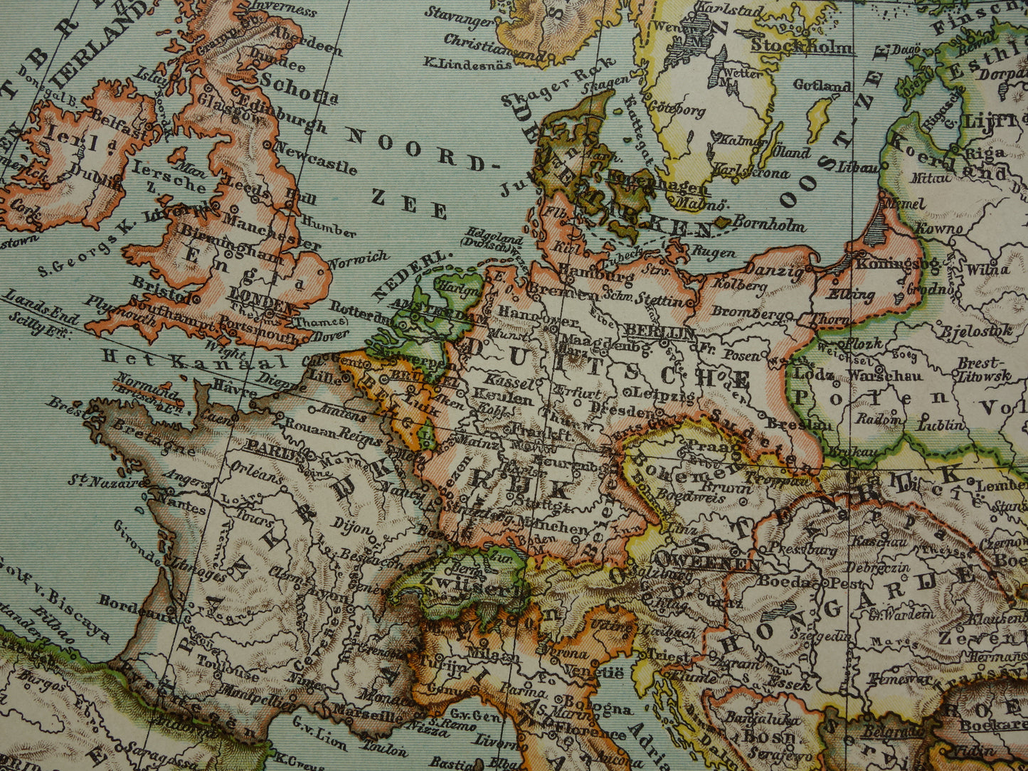 Oude kaart van Europa uit 1907 originele antieke landkaart van Europa continent vintage Nederlandse kaarten